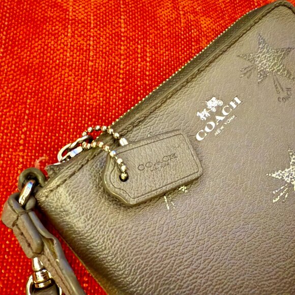 Coach Grey Leather Star-Print Wristlet – Silver Accents - Picture 4 of 13
